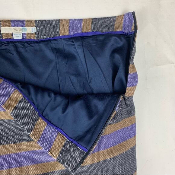 Boden womens size 14 Blue Brown stripe A-Line Skirt Casual Knee-Length linen ble - Picture 6 of 10